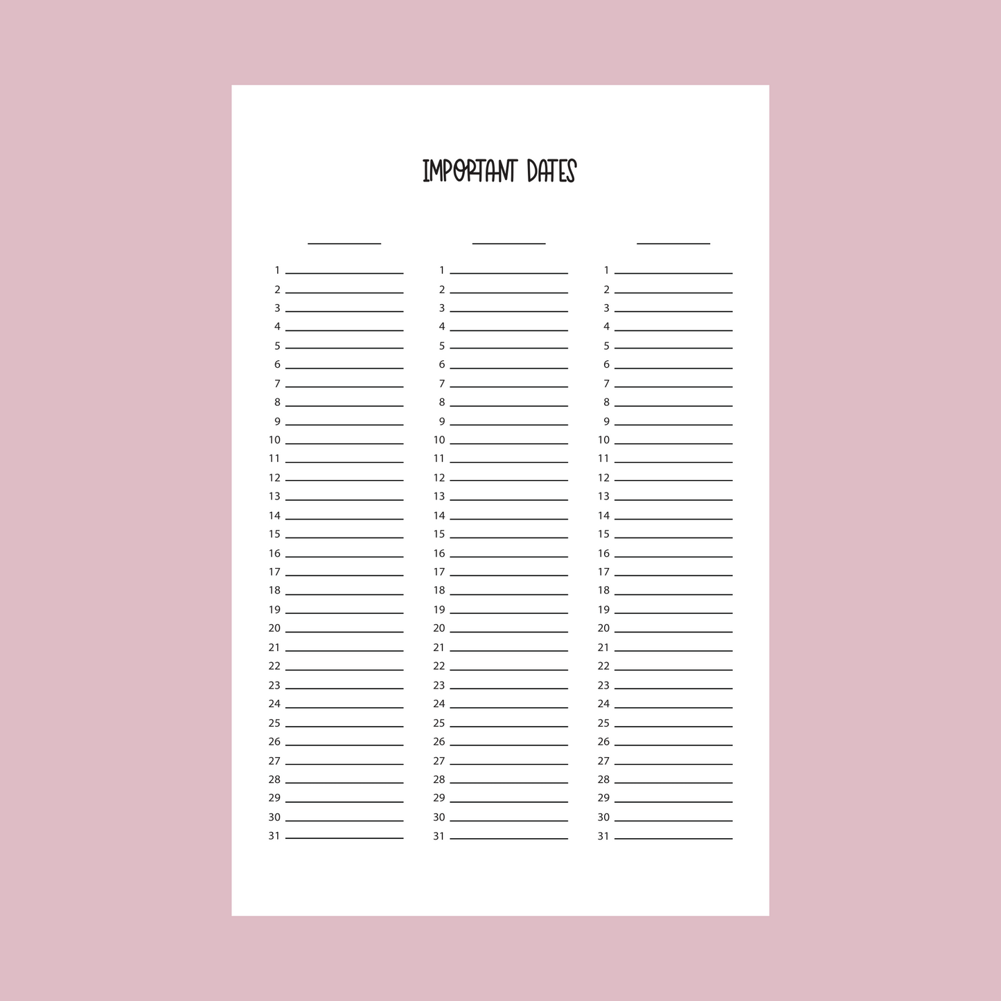 Pink Stripes Undated Monthly Planner