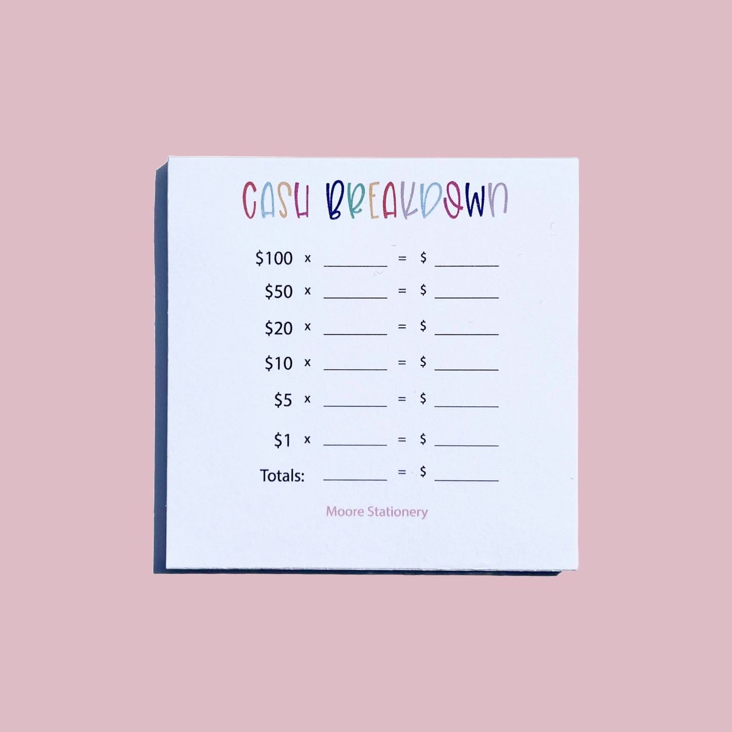 Cash Breakdown Teller Notepad