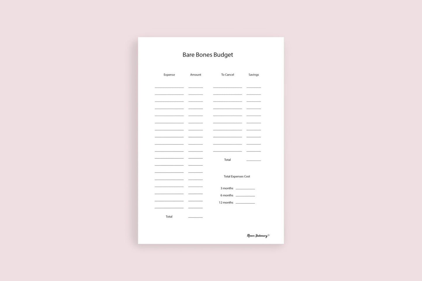 Bare Bones/Emergency Budget