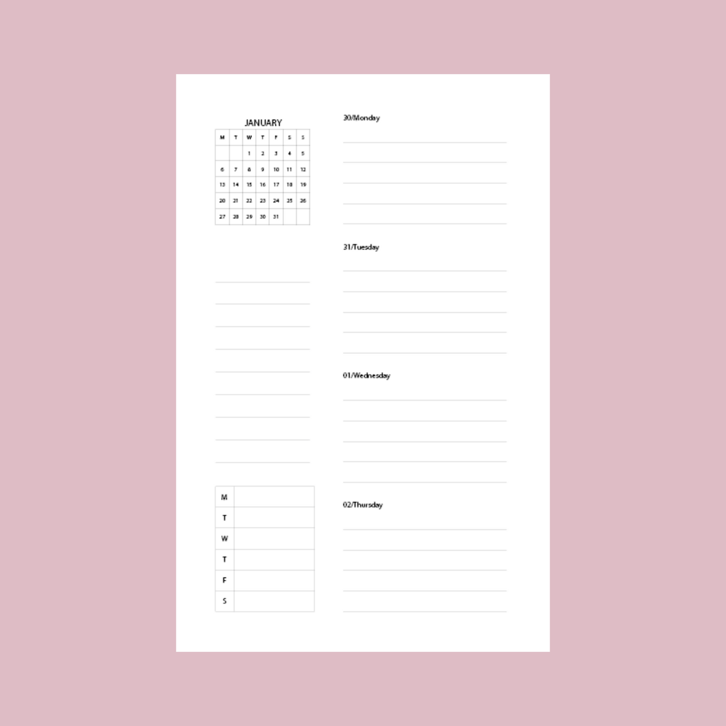 2025 Dated Pink Stripes Weekly Planner