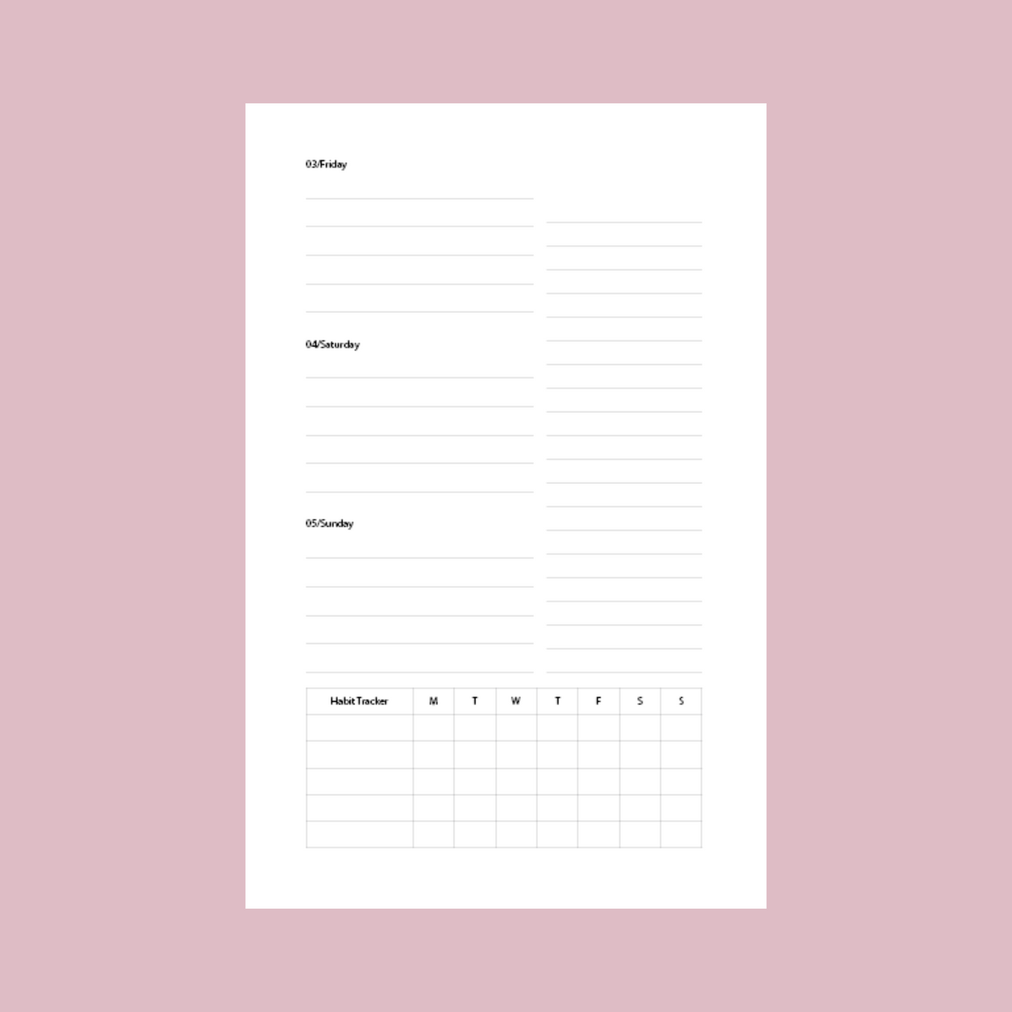 2025 Dated Pink Stripes Weekly Planner