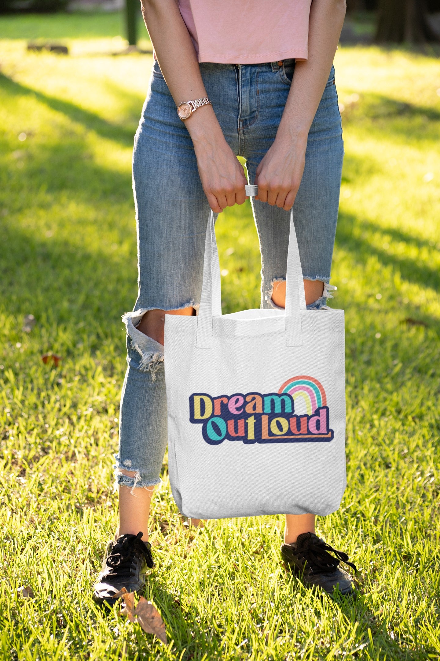 Dream Out Loud White Canvas Tote Bag